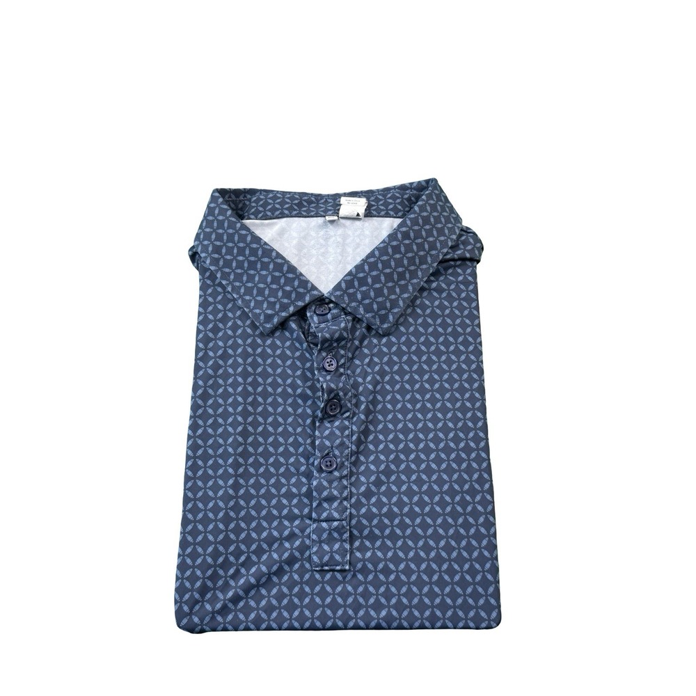 State & Liberty Blue Geometric Performance Polo Shirt Mens 2XL Athletic Fit